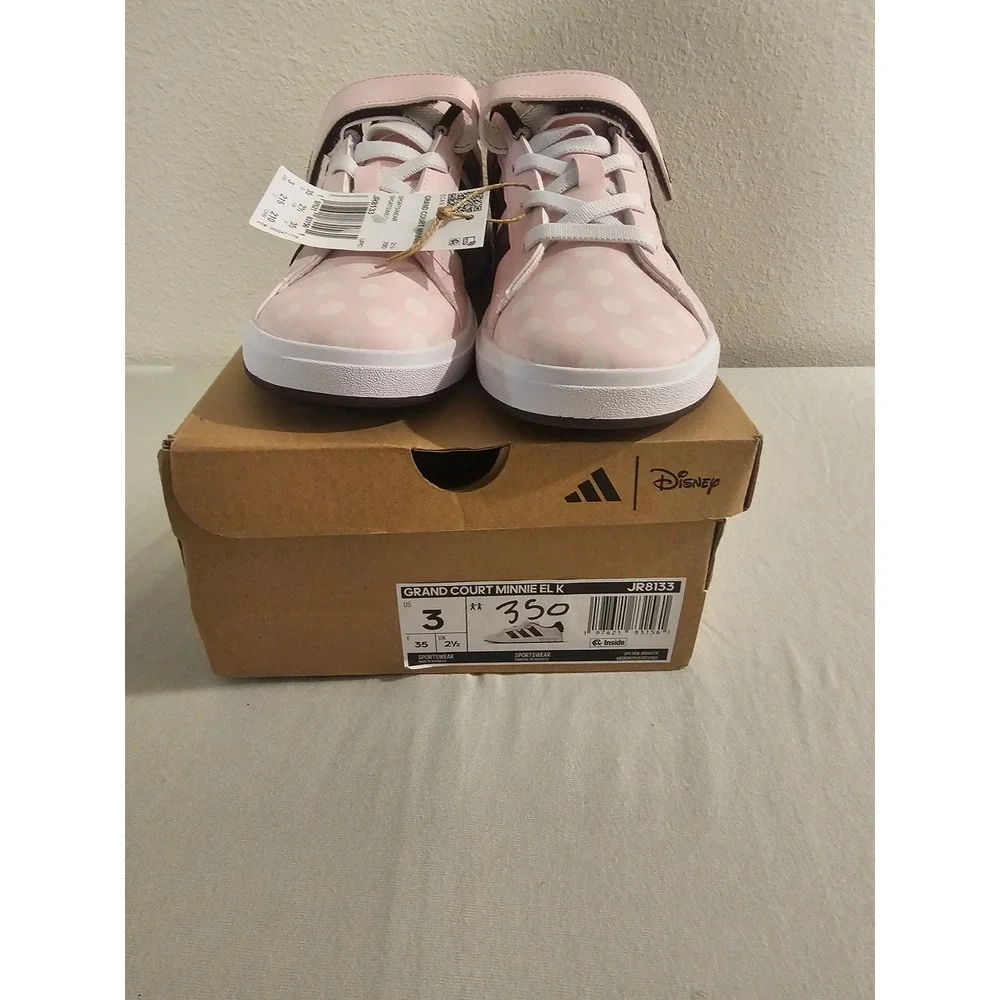 Adidas Size 3 Grand Court Minnie Mouse Pink Polka Dot Sneakers